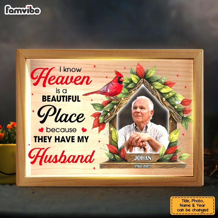 Personalized Memorial Gift Cardinal I Know Heaven Is A Beautiful Place Picture Frame Light Box 31602 1