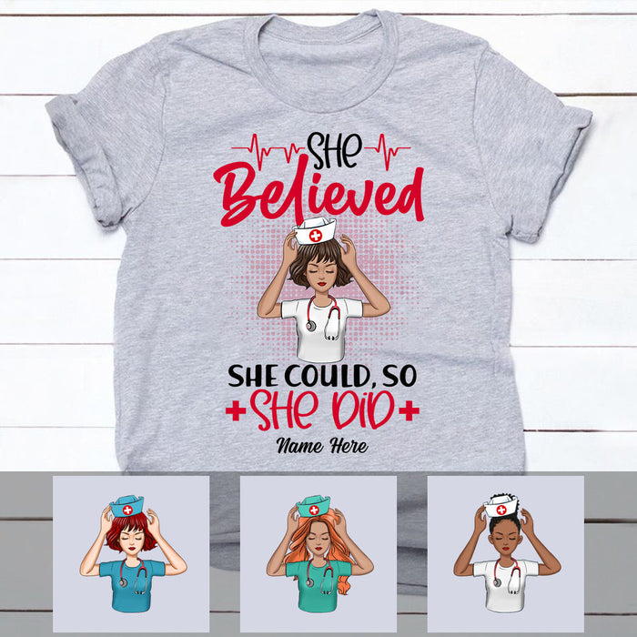 Personalized Nurse She Believed T Shirt MR41 30O53 1