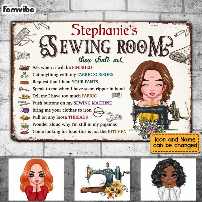 Personalized Sewing Room Rules Metal Sign AP72 30O34 1