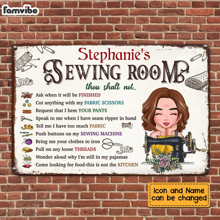 Personalized Sewing Room Rules Metal Sign AP72 30O34 1