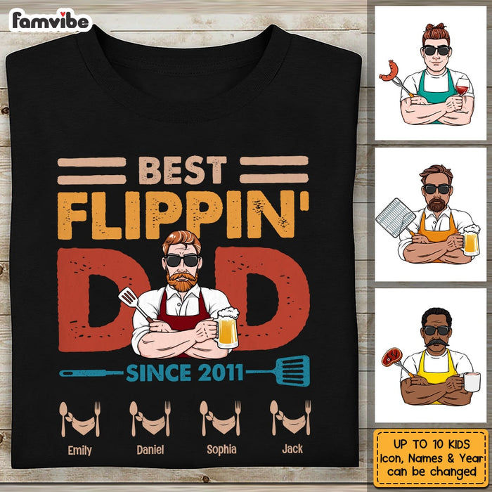 Personalized Dad Grandpa BBQ Best Flippin' Dad T Shirt MY122 32O53 1