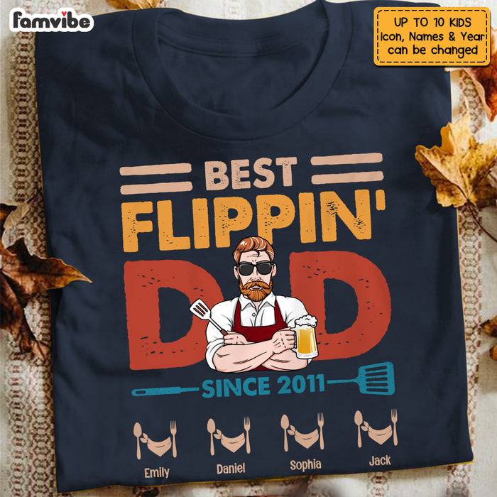 Personalized Dad Grandpa BBQ Best Flippin' Dad T Shirt MY122 32O53 1