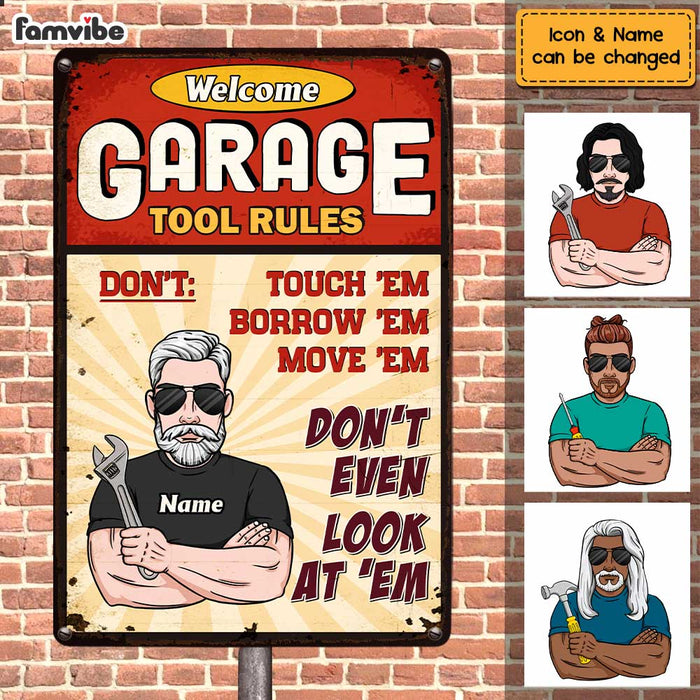 Personalized Dad Grandpa Garage Tool Rules Metal Sign MY211 32O47 1