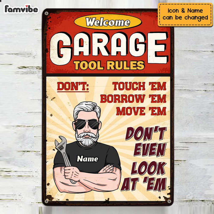 Personalized Dad Grandpa Garage Tool Rules Metal Sign MY211 32O47 1