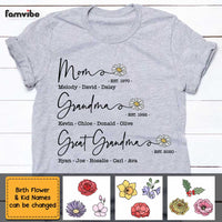 Personalized Mom Grandma Great Grandma Birth Flower T Shirt MY261 23O47 thumb 1