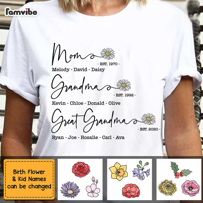 Personalized Mom Grandma Great Grandma Birth Flower T Shirt MY261 23O47 1