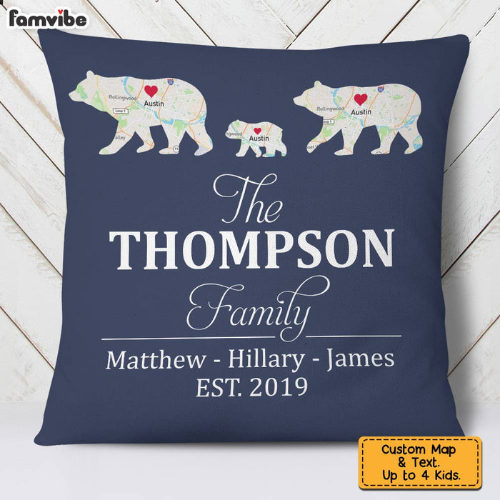 Personalized Family Bear And Cubs Retro Custom Map Pillow JN82 58O28 1