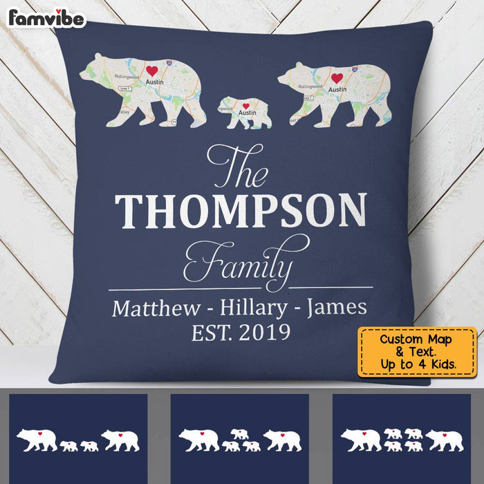 Personalized Family Bear And Cubs Retro Custom Map Pillow JN82 58O28 1