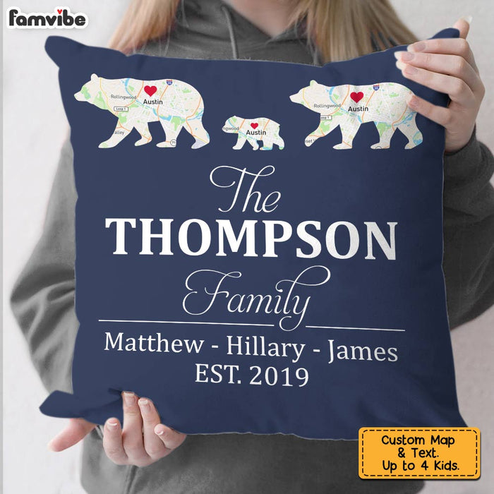 Personalized Family Bear And Cubs Retro Custom Map Pillow JN82 58O28 1
