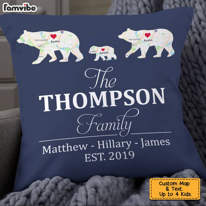 Personalized Family Bear And Cubs Retro Custom Map Pillow JN82 58O28 1