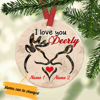 Personalized Hunting Couple I Love You Deerly Ceramic Circle Ornament DB12 95O57 thumb 1