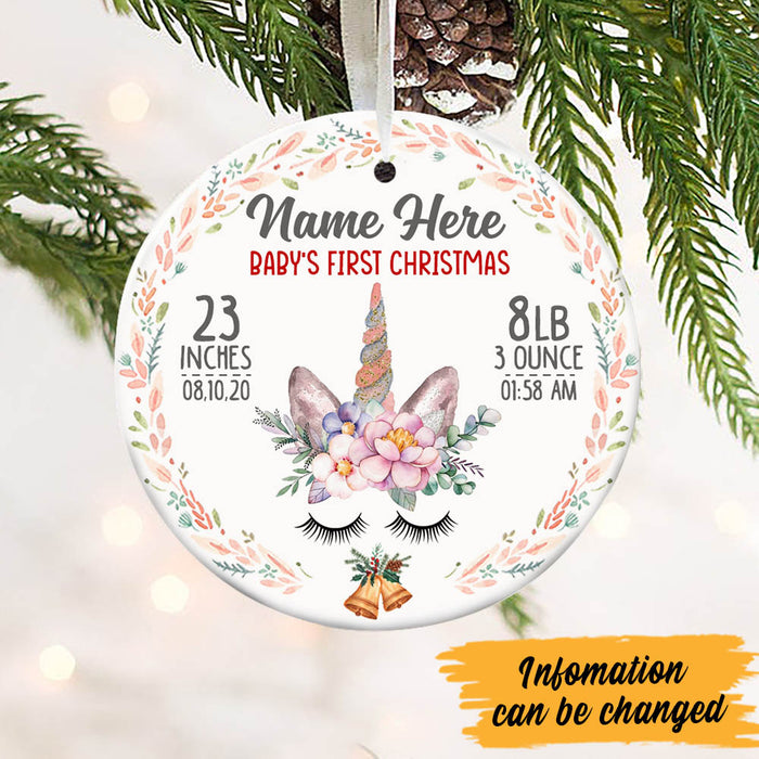 Personalized Unicorn Baby First Christmas  Circle Ornament NB192 81O60 1