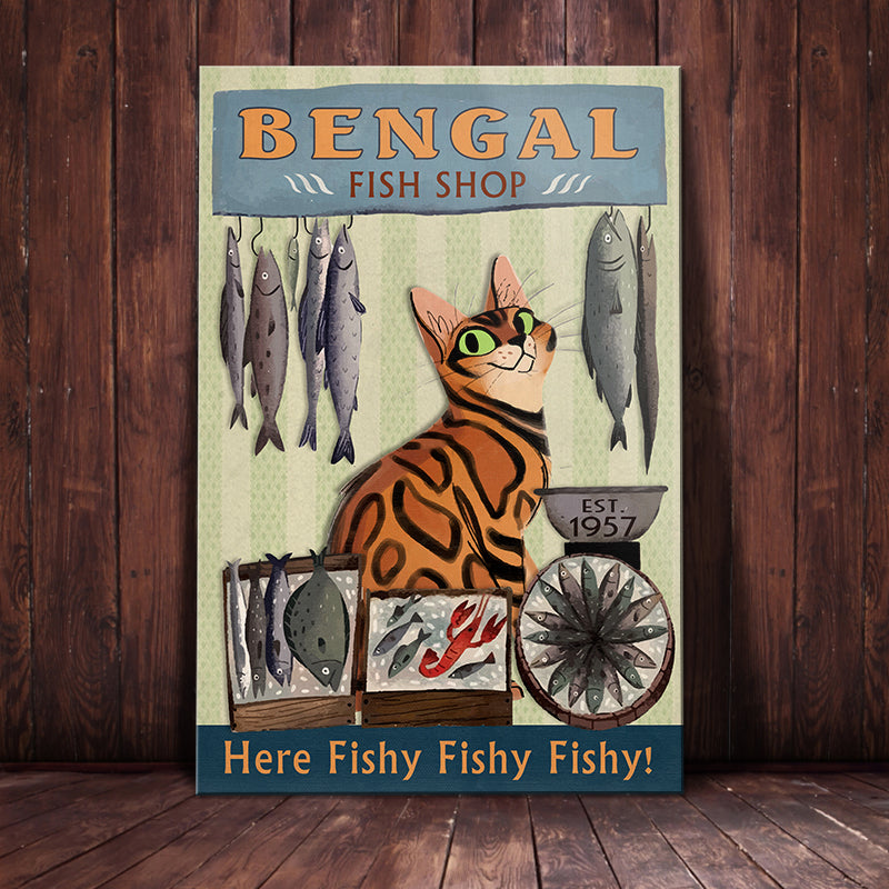 Bengal Cat Fish Shop Canvas MR1103 90O57