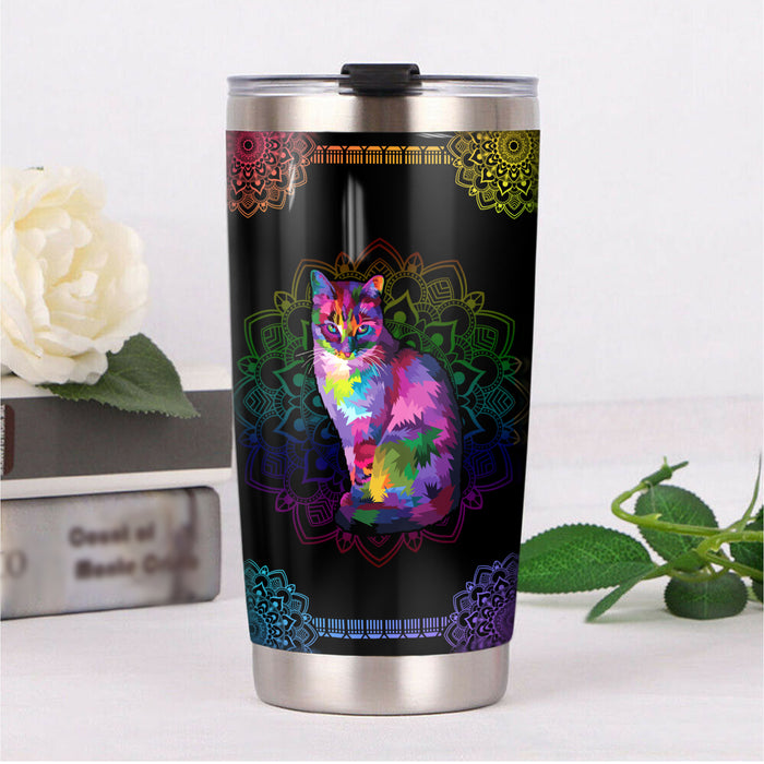 Lightning Cat Mandala Steel Tumbler 1