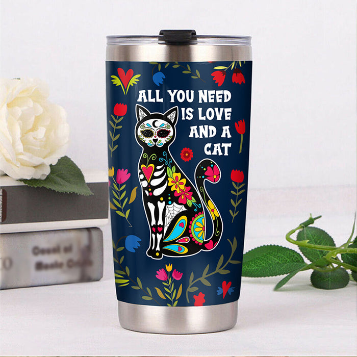 Sugar Skull Cat Steel Tumbler 1