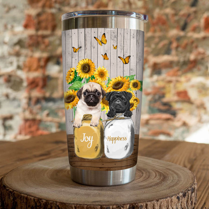 Pug Dog & Sunflower Bottle Steel Tumbler 1
