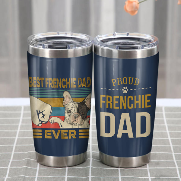 Best French Bulldog Dad Ever, Dog Parent Themed, Groovy Retro Wavy Text Merch Gift Mint 12oz Wine Tumbler