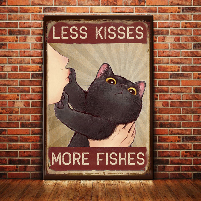 Black Cat Less Kisses More Fishes Canvas MY152 85O58 1