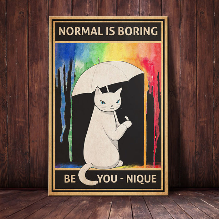 White Cat Rainbow Rain Canvas 1