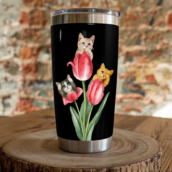 Cat Tulip Flower Steel Tumbler MY0402 90O58 1