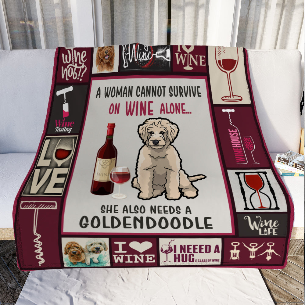 Wine and Goldendoodle Fleece Blanket A2402 87O34