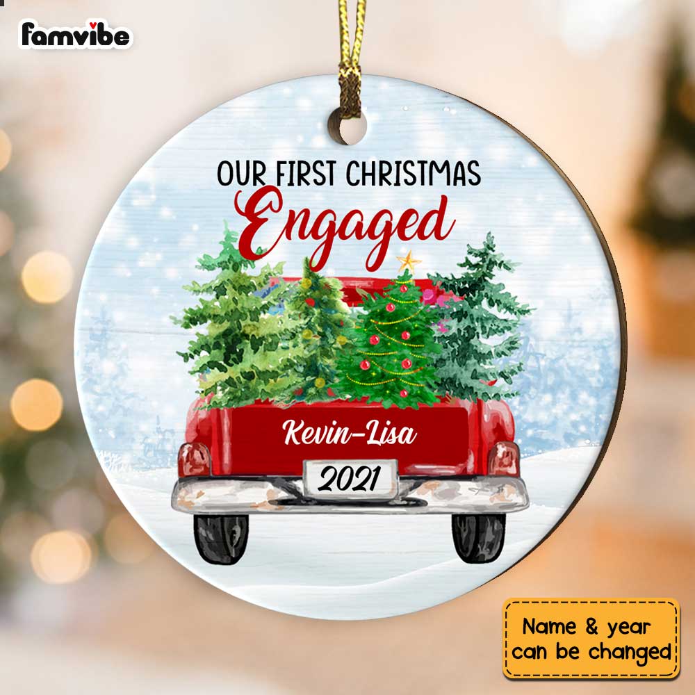 Personalized Couple First Christmas Red Truck Circle Ornament OB134 81O53