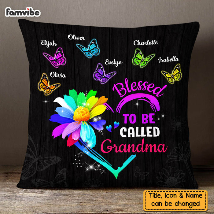 Personalized Blessed To Be Called Grandma Colorful Flower Butterfly Pillow DB101 32O58 1