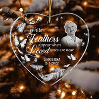 Personalized Memo White Feathers Appear Photo Heart Ornament NB164 32O74 thumb 1