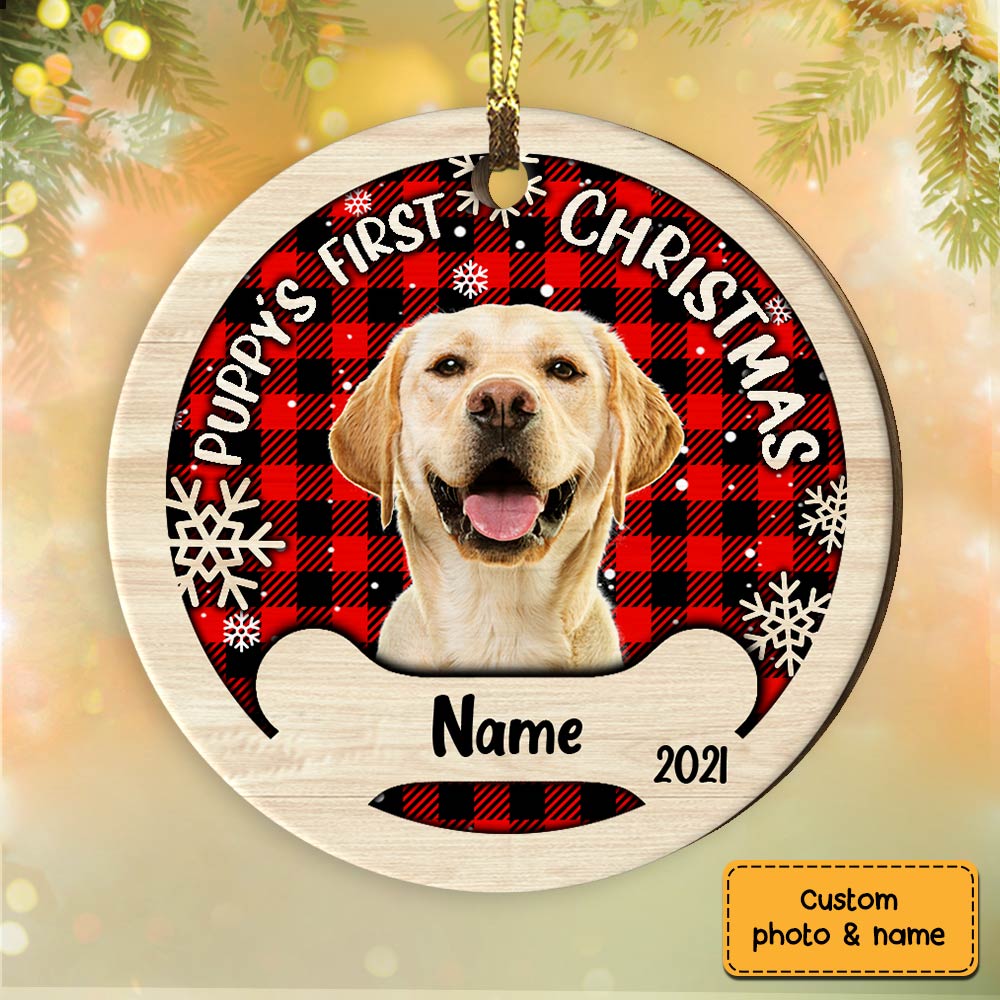 Personalized Dog Photo First Christmas Circle Ornament NB204 87O53