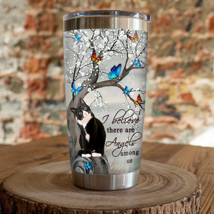 Tuxedo Cat Butterfly Steel Tumbler AP2405 81O34 1