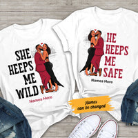 Personalized Keeps Me Safe And Wild BWA Couple T Shirt SB102 67O53 thumb 1