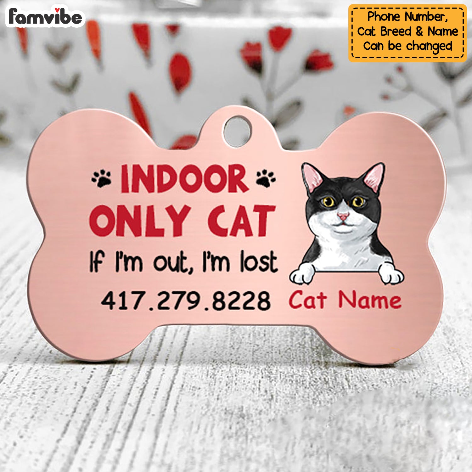 Personalized Indoor Cat Bone Pet Tag NB132 81O57