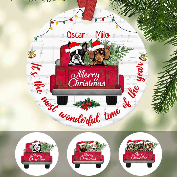 Personalized Dog  Red Truck Christmas The Most Wonderful Time  Ornament OB22 87O34 1