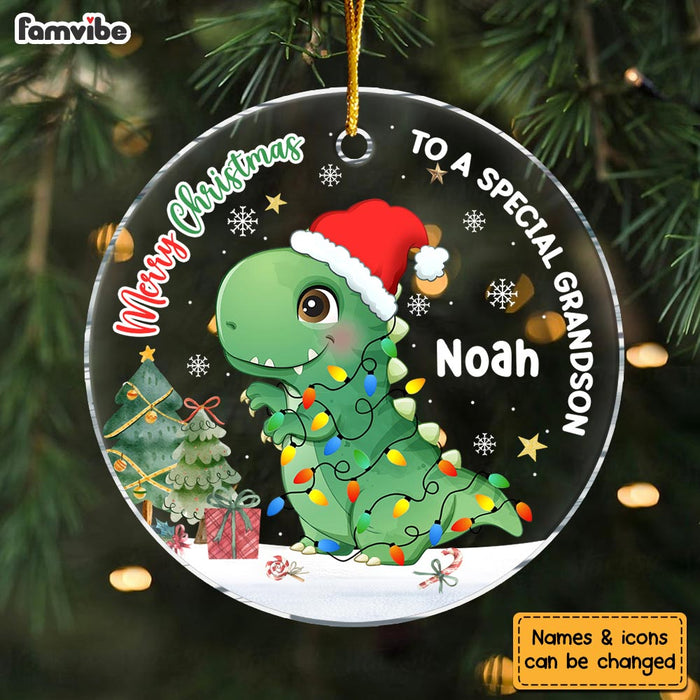 Personalized Christmas Gift For Grandson Dinosaur Merry Christmas Circle Ornament 30378 1