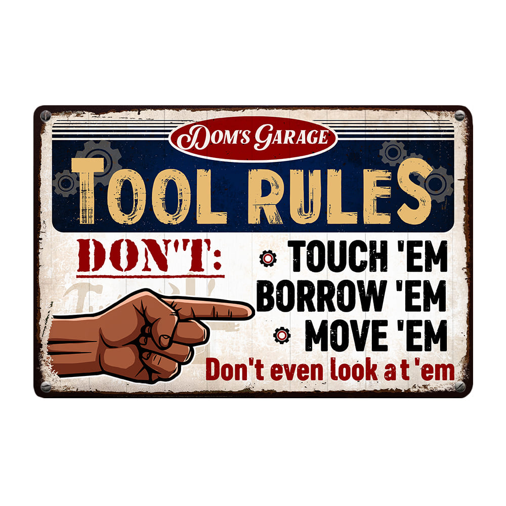 Personalized Garage Tool Rules Gift For Dad For Grandpa Metal Sign 26218 Primary Mockup