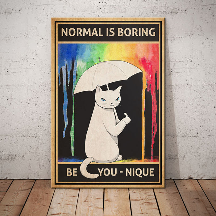 White Cat Rainbow Rain Canvas 1