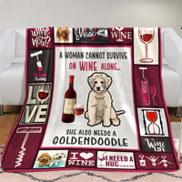 Wine and Goldendoodle Fleece Blanket A2402 87O34 thumb 1