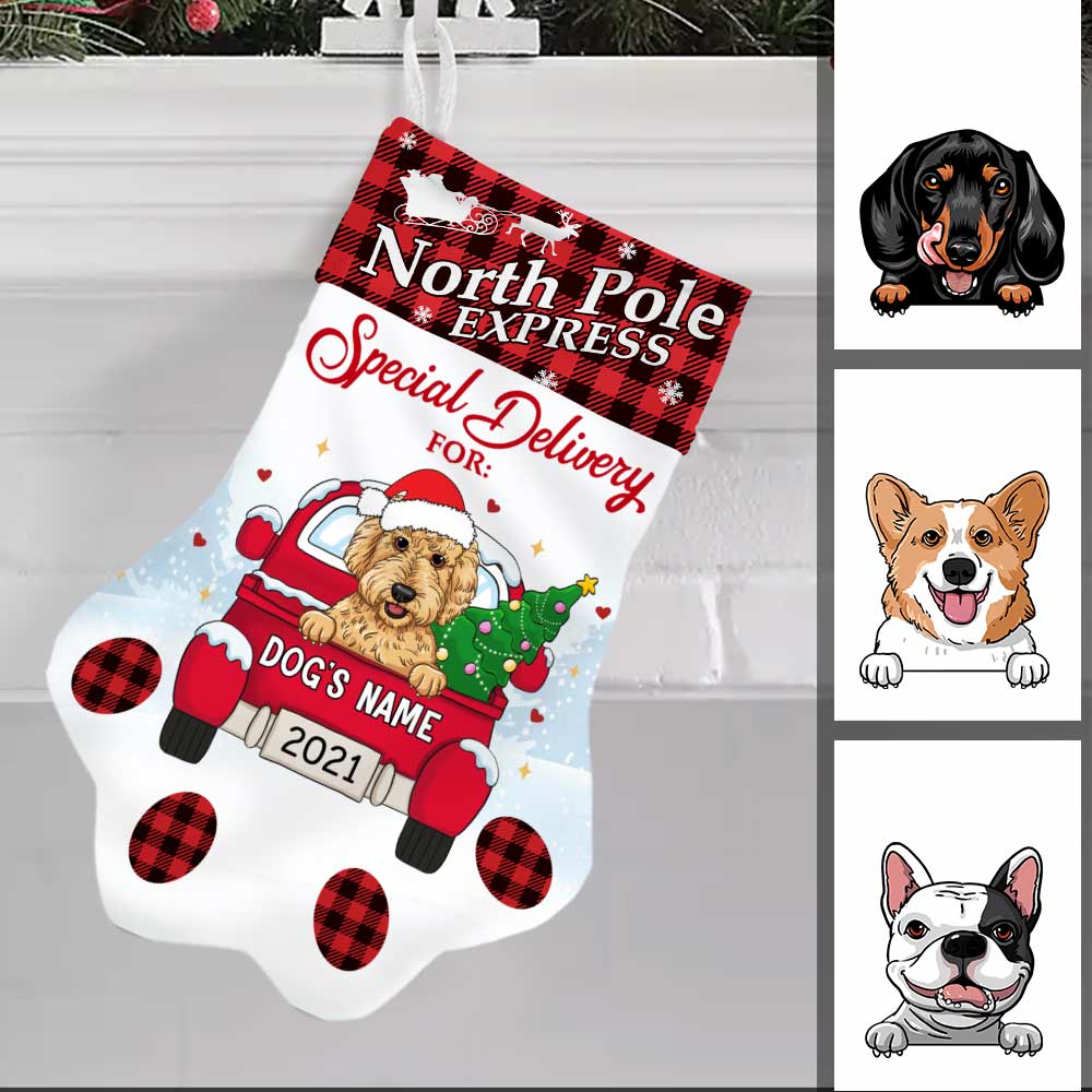 Personalized Dog Red Truck Christmas Paw Stocking OB202 87O57
