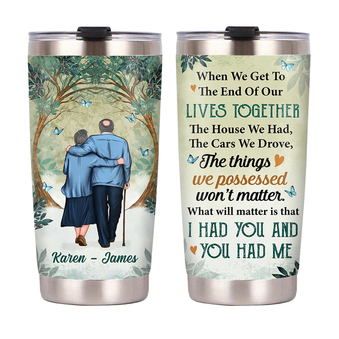 Personalized Old Couple Winter Forest Steel Tumbler JL56 30O53 1