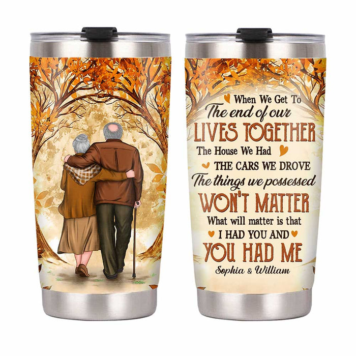 Personalized Old Couple Autumn Forest Steel Tumbler JL54 30O31 1