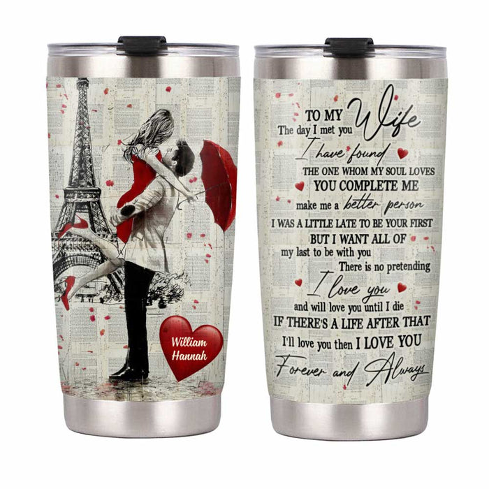 Personalized To My Wife Paris Tower Red Umbrella Couple Steel Tumbler JL82 32O34 1