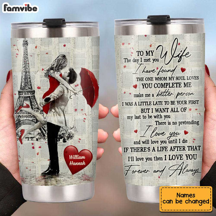 Personalized To My Wife Paris Tower Red Umbrella Couple Steel Tumbler JL82 32O34 1