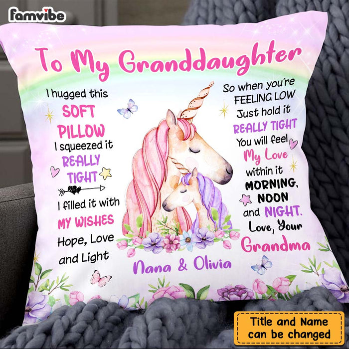 Personalized To Granddaughter From Grandma Unicorn Hug This Pillow 22690 1