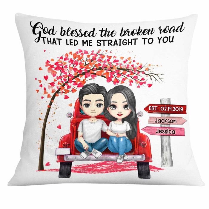 Personalized Couple Red Truck God Blessed The Broken Road Pillow AG22 32O31 1