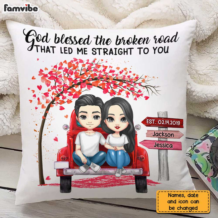 Personalized Couple Red Truck God Blessed The Broken Road Pillow AG22 32O31 1