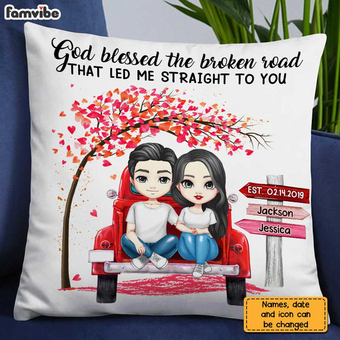 Personalized Couple Red Truck God Blessed The Broken Road Pillow AG22 32O31 1