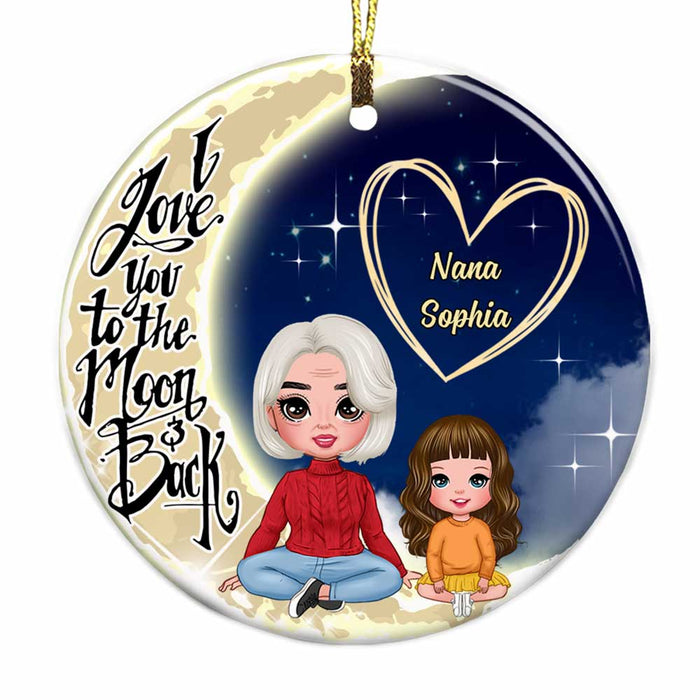 Personalized Grandma Grandkids On Moon Circle Ornament SB62 32O28 1