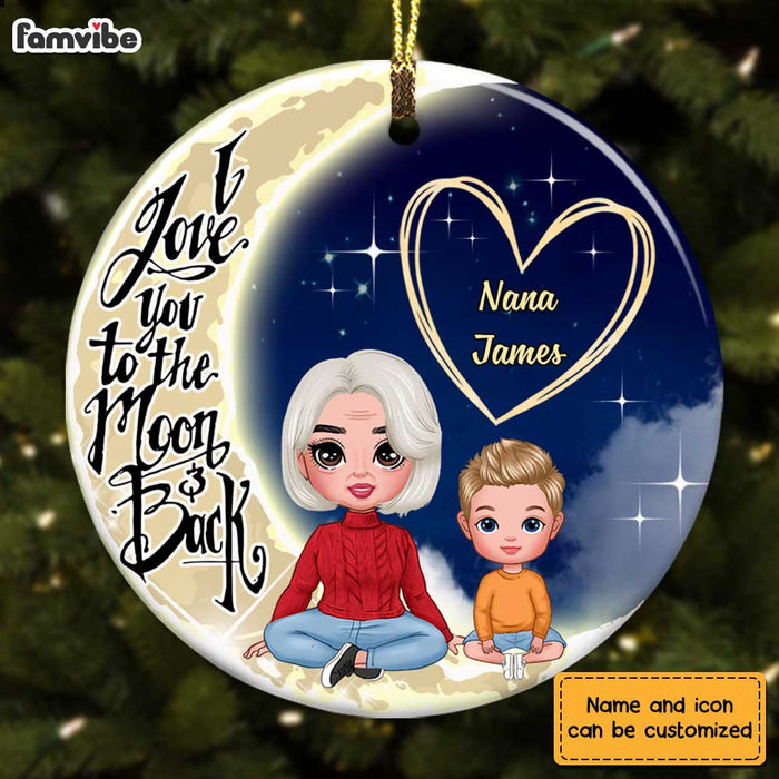 Personalized Grandma Grandkids On Moon Circle Ornament SB62 32O28 1