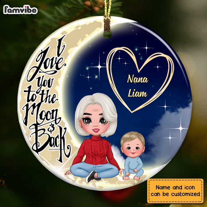 Personalized Grandma Grandkids On Moon Circle Ornament SB62 32O28 1