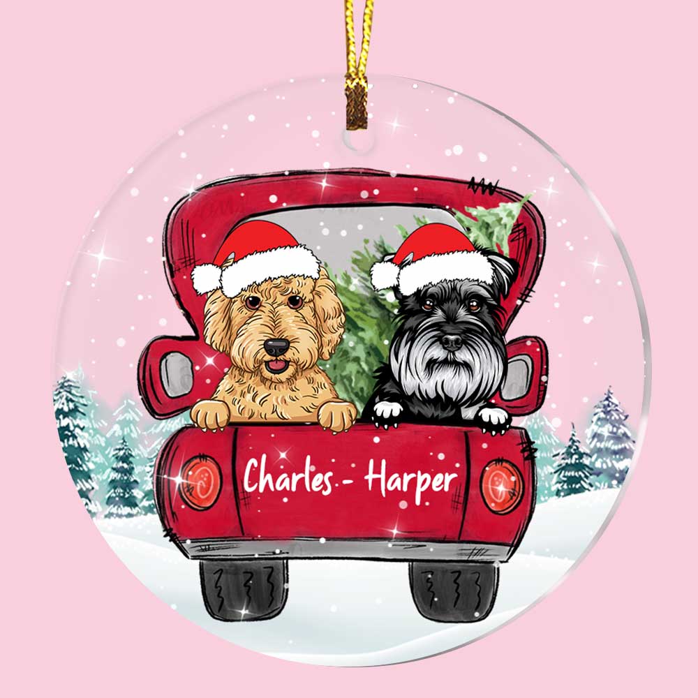 Personalized Dog Christmas Red Truck Circle Ornament SB74 23O47 Primary Mockup